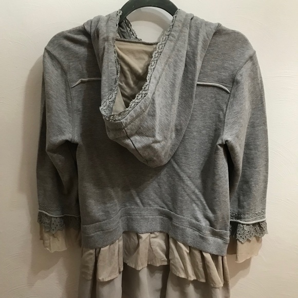 Grey Ruffle Zip-up Hoodie - Picture 3 of 6